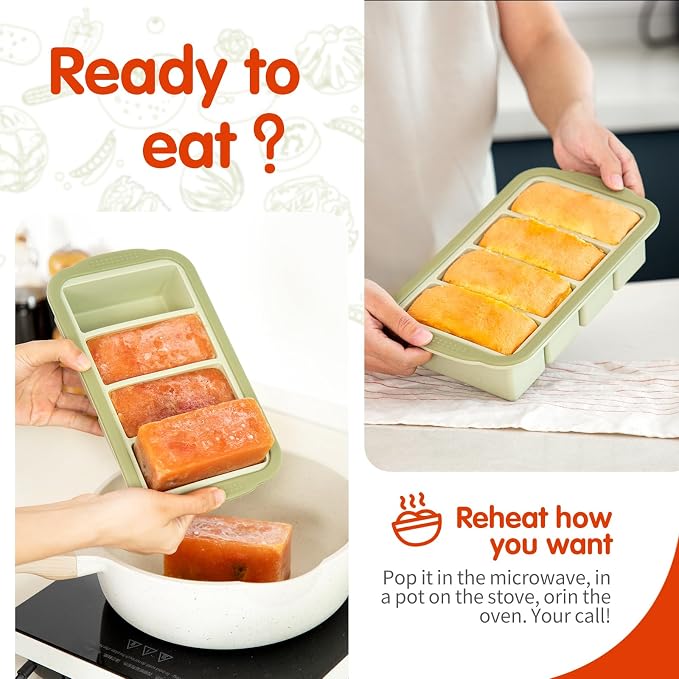 Aichoof 1 Cup Extra Large Silicone Ice Cube Freezing Trays with Silicone lid for soup saver, Freezer Container for broth,sauce, butter -makes 1cup ice Cube(2 PACK) (Light Green, 2 PACK)