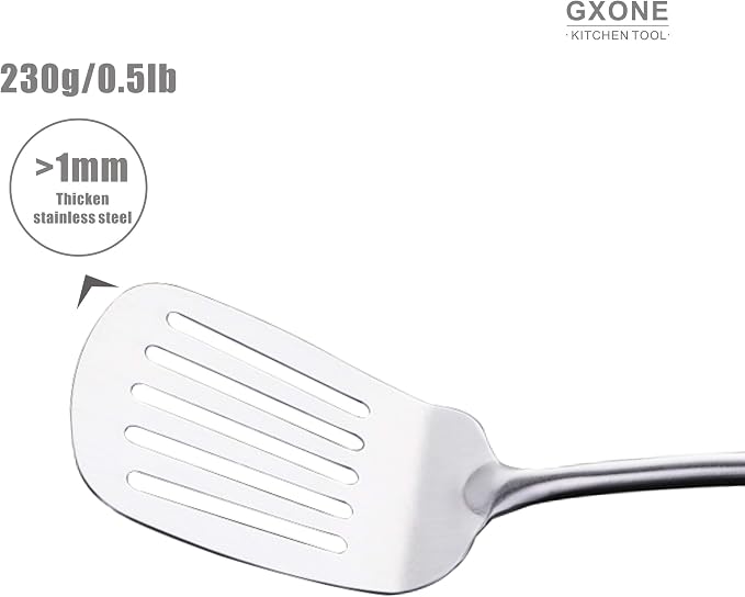 Metal Spatula,304 Stainless Steel Wok Spatula with Heat Resistant Wooden Handle,Silver/15.7Inch