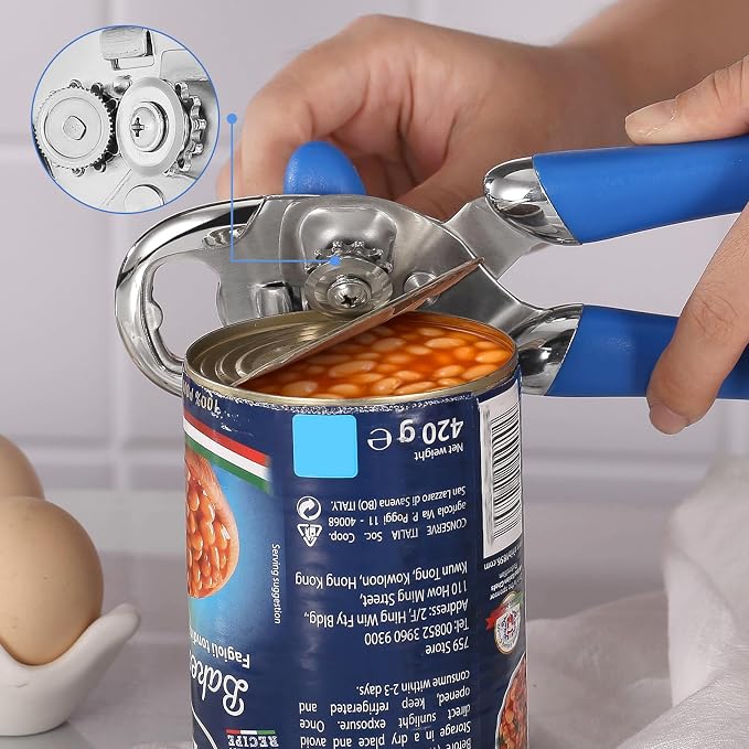 Multi-function Manual Can Opener Bottle Opener, Oversized Hand-held Easy Rotary Knob, Safe Cut Can Opener with Non-Slip Handle, Smoother Cut Sharp Blade for Seniors Kitchen Tool, Blue