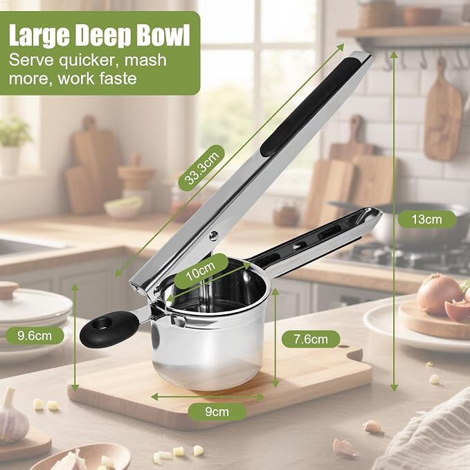 Large 15 oz Ricer for Mashed Potatoes, Stainless Steel Fixed Disc Potato Ricer for Mashed Potatoes, Easy to Clean and Dishwasher Safe, Suitable for Pumpkin, Sweet Potato, Baby Food