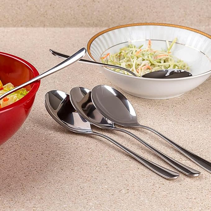 6 PCS Buffet Serving Spoons - Stainless Steel Tablespoons for Banquet Service Large Spoon Set for Cooking Baking Stirring Mixing Silverware for Parties Soup Tablespoon Restaurant & Catering Supplies