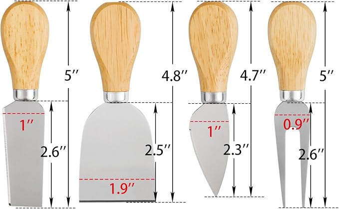 4 Cheese Knives Set - Cheese Knife,Cheese Fork,Cheese Slicer,Butter Knife - Mini Premium Stainless Steel Cheese Knife Set - Cheese Knives for Charcuterie Board - Charcuterie Boards Accessories