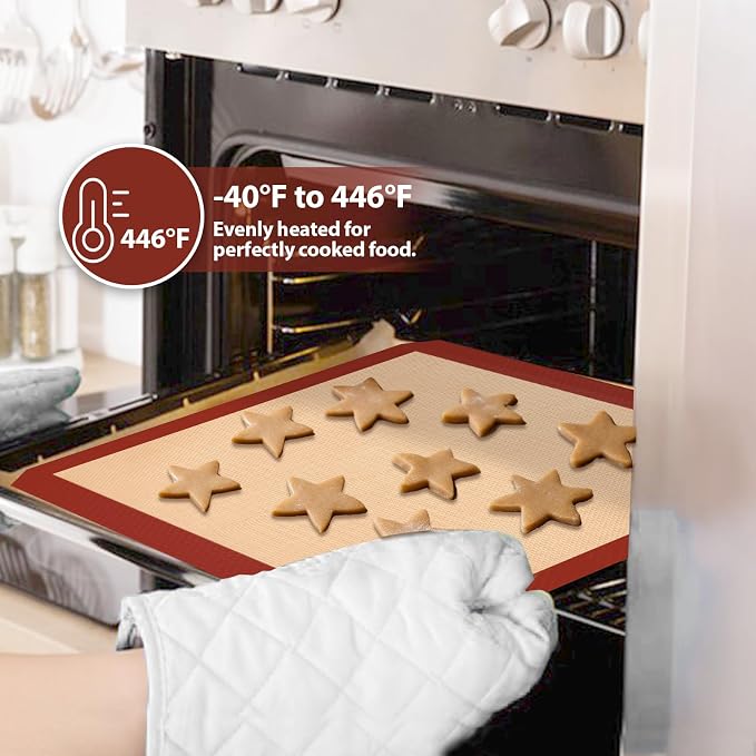 2 Half & 1 Quarter Silicone Baking Mat, Baking Sheets | Non Stick, Heat-Resistant, Reusable Oven Baking Supplies for Cookies, Bread & Pastry, Oven-safe, Red