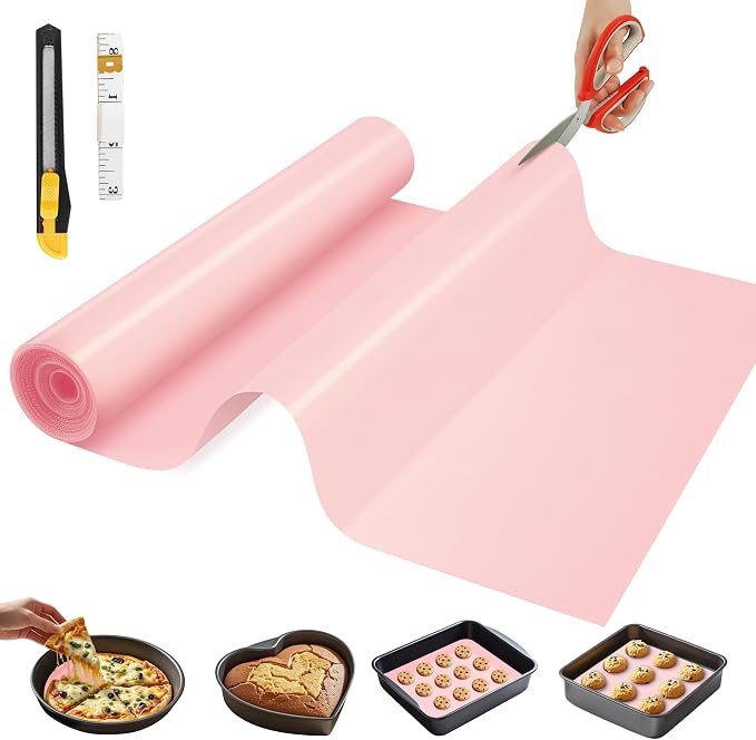 GTJ Silicone Baking Mat Roll, Reusable Baking Sheet Liners, 12 in x 10 ft | Free Cut to Size, Food-Grade, Non-Stick, Non-Slip, For Dough, Pastry, Air Fryer, Freeze Dryer, Oven Pan, Kitchen Counter