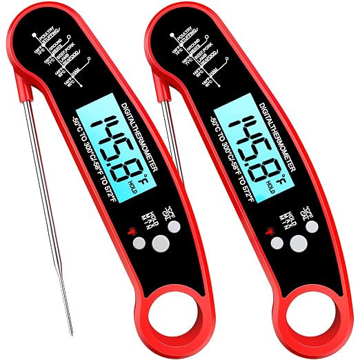 Meat Thermometer, Digital Instant Read Food Thermometer for Grilling, BBQ, Air Fryer, Smoker, Candy, Kitchen Gadgets, BBQ Essentials, Gift for Dad, Men, Women, Red, 2 Pack
