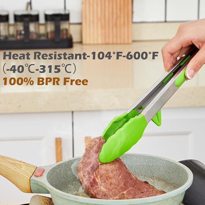 12" Kitchen Tongs, 3Pcs Tongs for Cooking with Silicone Tips, Food Grade Small Silicone Tong, Mini Serving Tongs for BBQ Salad(Black,Red,Green)