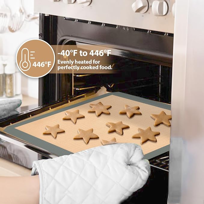 2 Half & 1 Quarter Silicone Baking Mat, Baking Sheets | Non Stick, Heat-Resistant, Reusable Oven Baking Supplies for Cookies, Bread & Pastry, Oven-safe, Grey