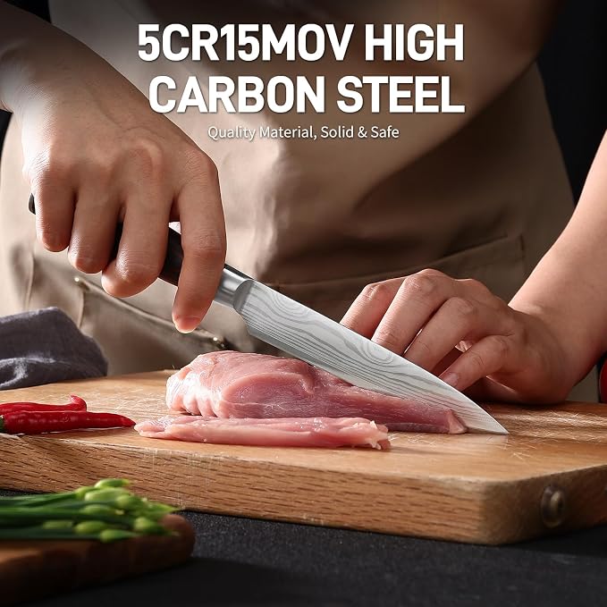 DiiHAUZZ Kitchen Utility Knife, 5 Inch Paring Knife, Ultra Sharp High Carbon Stainless Steel Chef Knife with Ergonomic Pakkawood Handle for Meat Cutting, Fruit Peeling and Vegetable Slicing