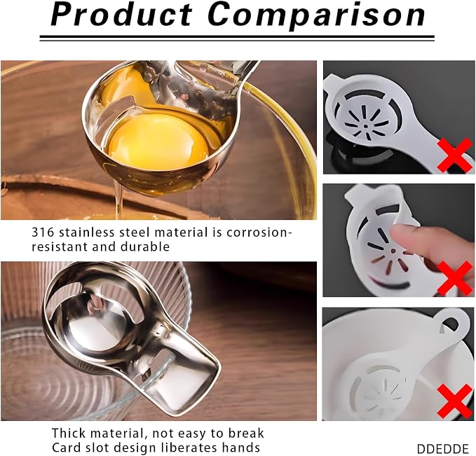 316L Stainless Steel Egg White Separator & Semi-Automatic Whisk Set - Hands-Free Clip Design, Corrosion-Resistant Kitchen Tools for Baking, Durable Egg Yolk Separator with Bowl Rest