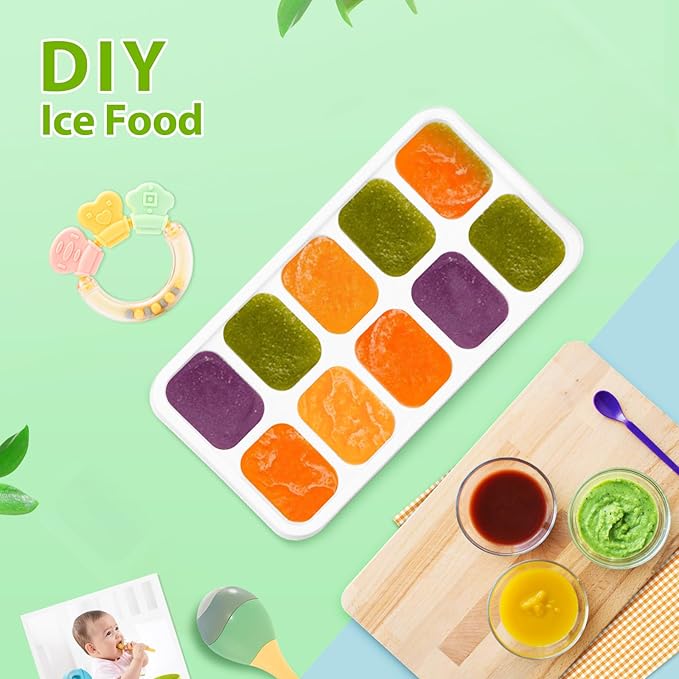 DOQAUS Ice Cube Tray with Lids - 2 Pack Stackable Silicone Ice Trays for Freezer, BPA & LFGB Safe, Easy Release for Kitchen, RVs, Cocktail, Coffee, Soup & Food