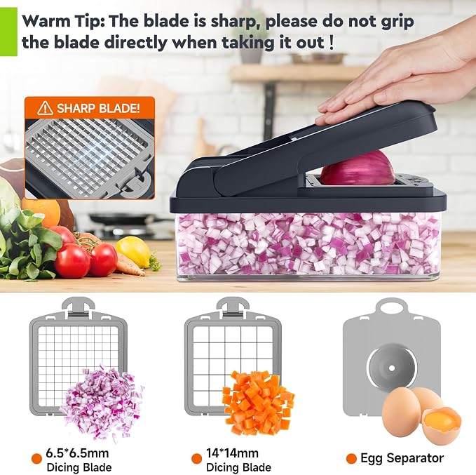 MealHelper 15-in-1 Vegetable Chopper, 10 Blade Veggie Chopper, Practical Food Chopper with Container, Cheese Grater, Home Essentials & Kitchen Gadgets(Grey)