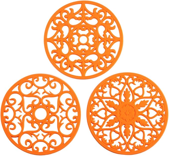 Colinda Silicone Trivet for Hot Dishes, Hot Pot and Pads - Protect Countertop from Hot Pot and Pans Coming Out from The Oven or Stove - Non-Slip & Heat Resistant,Orange,Set of 3