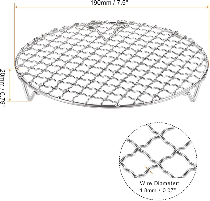 HARFINGTON 2pcs Round Cooking Rack 7.5-inch 201 Stainless Steel Cross Wire Barbecue Grill Net with 20mm Legs for Cooking Baking Steaming BBQ