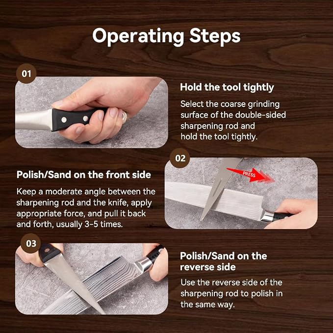 Kota Japan 10.6 in. Professional Diamond Knife Sharpening Rod or Stick with Wooden Handle. Kitchen, Home or Hunting. Master Chef, Hunter or Home Gourmet. Steel Blade Sharpener Honing Rod.