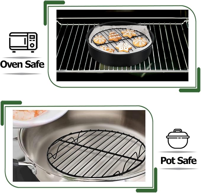 TeamFar Round Cooling Rack, 7.5’’ Small Baking Roasting Grilling Rack with Stainless Steel Core & Non-stick Coating, for Cooking Steaming Cooling, Healthy & Sturdy, Oven Safe & Easy Clean – Set of 2