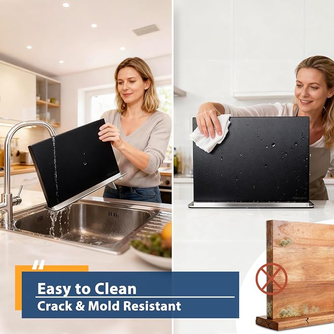 Magnetic Knife Block Stand Without Knives Stainless Steel 12 Inch Black Double Sided Home Kitchen Organizer Storage Knife Holder Board for Counter Top with Strong Magnets