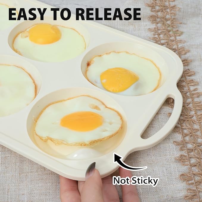 Nonstick Silicone Muffin Top Pan: 4 Inch Jumbo Silicone Egg Molds with Metal Frame for Baking Breakfast Sandwiches/English Muffins Egg Bites Hamburger Buns - for Oven Housewife (Beige& Mint Green)