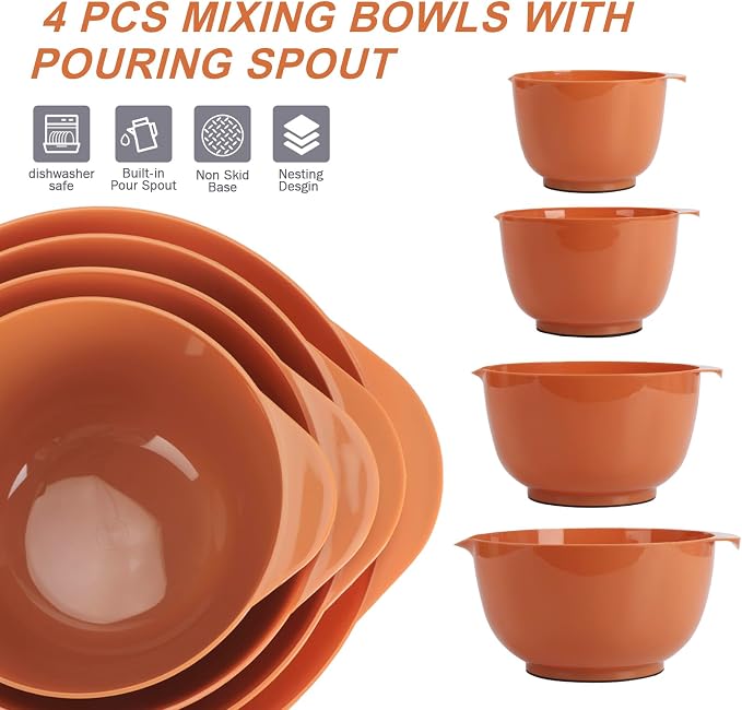 BoxedHome 4.5qt Mixing Bowls Set of 4 | BPA-Free Plastic, Microwave Safe