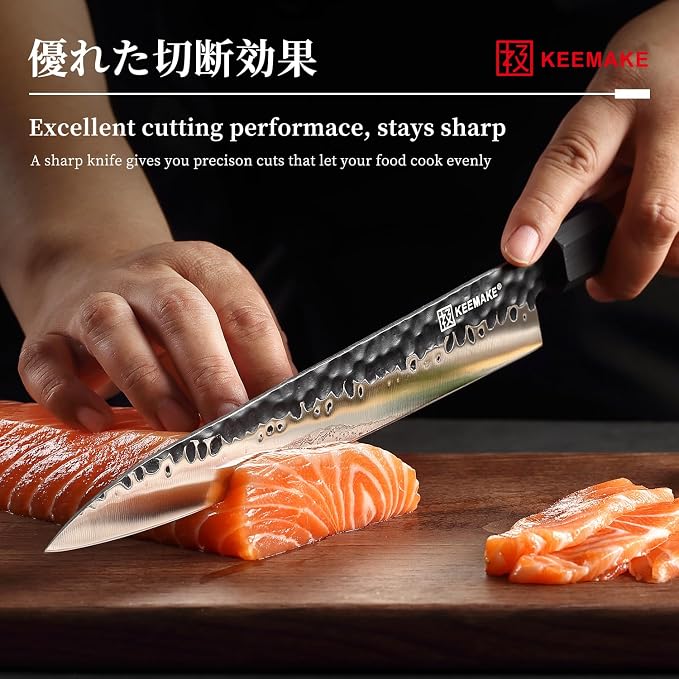 KEEMMAKE Sushi Knife Japanese Sashimi Knives 10 Inch, 440C Stainless Steel Yanagiba Knife, Kitchen Chef Knives with G10 Rosewood Handle for Cutting Sushi & Sashimi, Fish Filleting, Gift Box Included