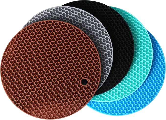 5 Pack Silicone Pot Holder Trivet Mats, Heatproof Trivets for Hot Dishes, Nonslip Insulation Honeycomb Rubber Hot Pads for Countertop, Extra Thick & Flexible Mats Heat Resistant Trivets (Multicolor)