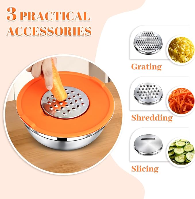 21PCS Mixing Bowls with Lids Set - 7 Nesting Mixing Bowls, 3 Graters, 11 Baking Tools, Lids, Stainless Steel Mixing Bowl for Mixing & Baking, Size 0.7/1.1/1.5/2.1/3.5/4/4.5 QT, Colorful