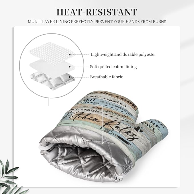 Farmhouse Oven Mitts and Pot Holders Kitchen Oven Mitts Heat Resistant Kitchen Gloves Cotton Lining Waterproof Pot Holders 4 Piece Set for Cooking Baking Grilling