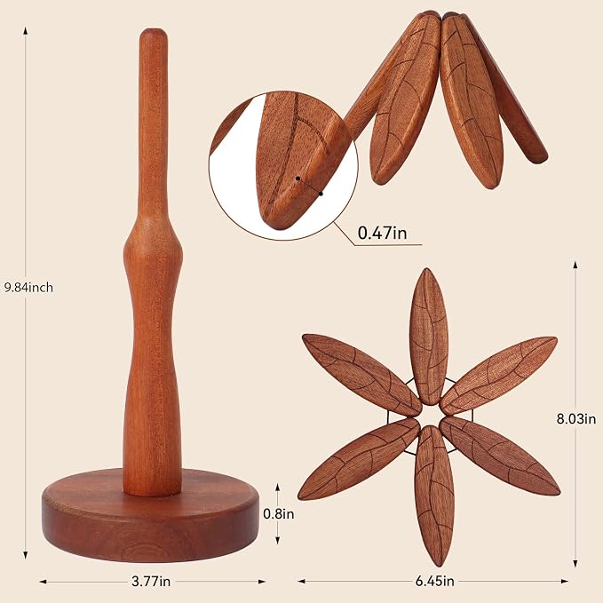 Tree Coasters, 5-Layer Wooden Trivets for Hot Dishes/Pot/Bowl/Teapot/Pans, Enhanced Heat Insulation Tree Shape Trivet Set, Gifts for Him/Her (Leaf Pattern - 5Pcs)