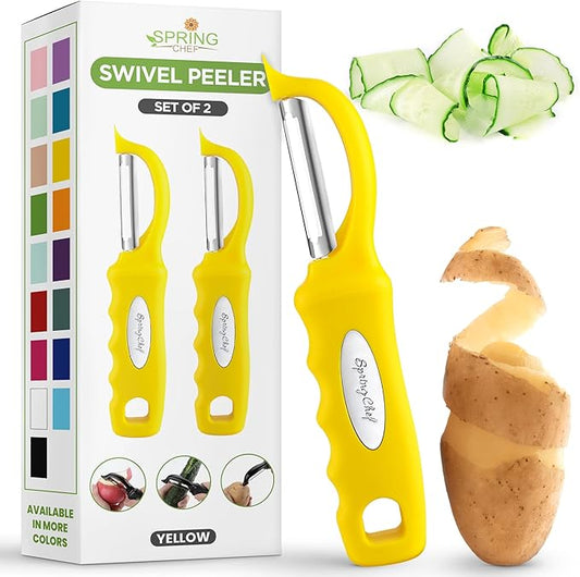 Spring Chef Premium Stainless Steel Yellow Swivel Potato Peelers for Kitchen, Dishwasher Safe Carrot Peeler with Comfortable Handle, Perfect for Vegetable, Fruit, Apple, Cucumber - Set of 2