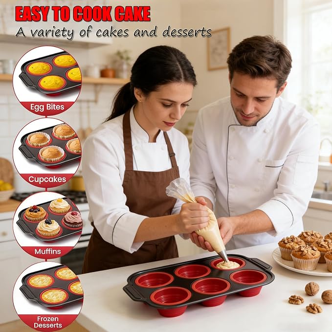 Muffin Pan, 6-Cup Nonstick Silicone Muffin Pans for Baking, Food-Grade Cupcake Pan for Oven, Microwave, Dishwasher Safe, BPA-Free Silicone Baking Mold for Muffins, Cupcakes, Egg Muffins