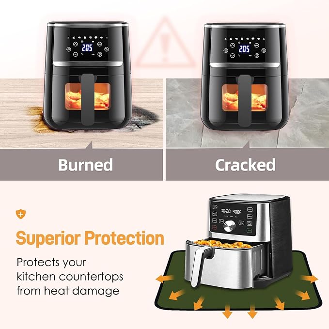 2 PCS Heat Resistant Mats for Countertop Air Fryer, 24x16in, Green | 1022 ℉ Fireproof mat, air fryer accessories for ninja, cosori, waterproof hot pads for kitchen toaster, oven, coffee maker