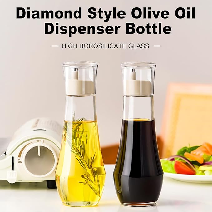 Summark Diamond Olive Oil Dispenser Bottle,Oil and Vinegar Dispenser for kitchen,Elegant Glass Cooking Oil Dispenser,Dispenser Bottle of 10 OZ - Set of 2
