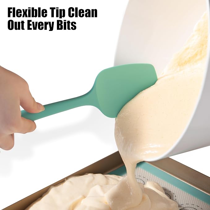 Doosu Silicone Spoon Spatula Set of 2, 600ºF Heat-Resistant Food Grade Rubber Spoonula with Seamless Design, Non-Stick Dishwasher Safe Kitchen Utensils for Cooking, Baking, Mixing, Scraping (Aqua Sky)
