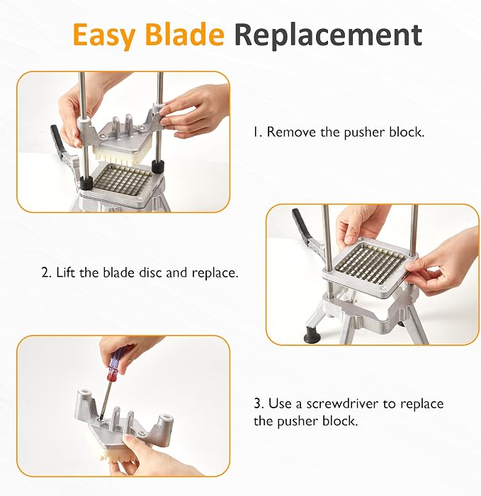 Sunvivi Commercial French Fry Cutter, Heavy Duty Potato Slicer with 2 Replaceable blades (1/2 & 3/8 Inch), Professional Fries Cutter for Potatoes, Carrots, Cucumber, Onion, Yam, Stainless Steel