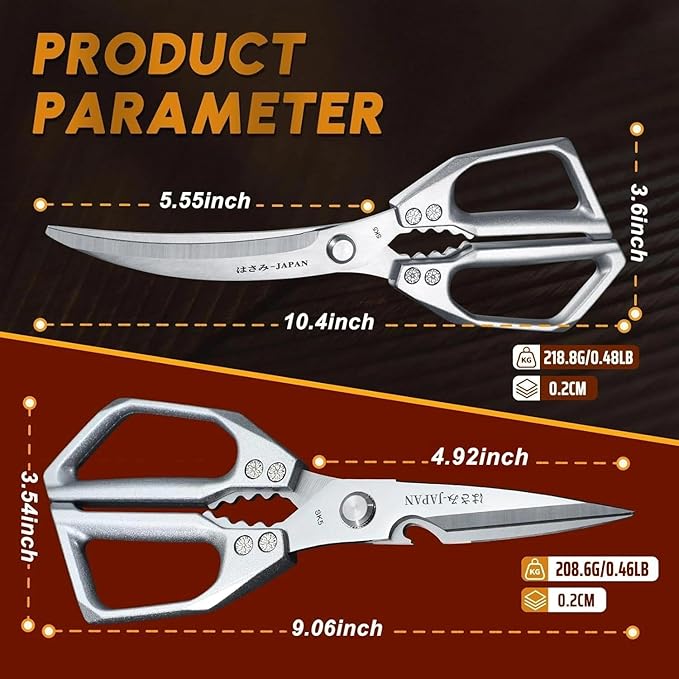 HUUSK Kitchen Scissors Set Silver - Stainless Steel Kitchen Shear, Sharp Meat Scissors, Heavy Duty Poultry Shears, Japanese Cooking Scissor for Food, Gifts for Men Women