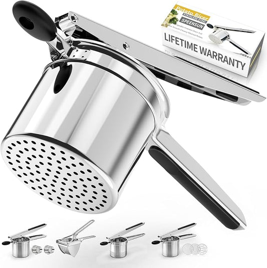 SPEENSUN Potato Ricer,15oz Stainless Steel Ricer for Mashed Potatoes | Heavy Duty Fixed Disc Potato Press with Silicone Handle, Makes Fluffy Mashed Potatoes, Also Works as A Spaetzle Maker