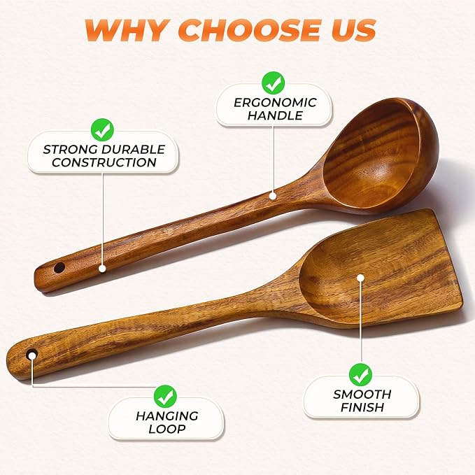 Wooden Ladle, Natural Acacia Wood Soup Spoons for Cooking, Serving, Stirring -12.9in Long, 2.5 oz Large Capacity- Premium Wooden Utensil Spoons for Mom, Wife Cooking Gifts