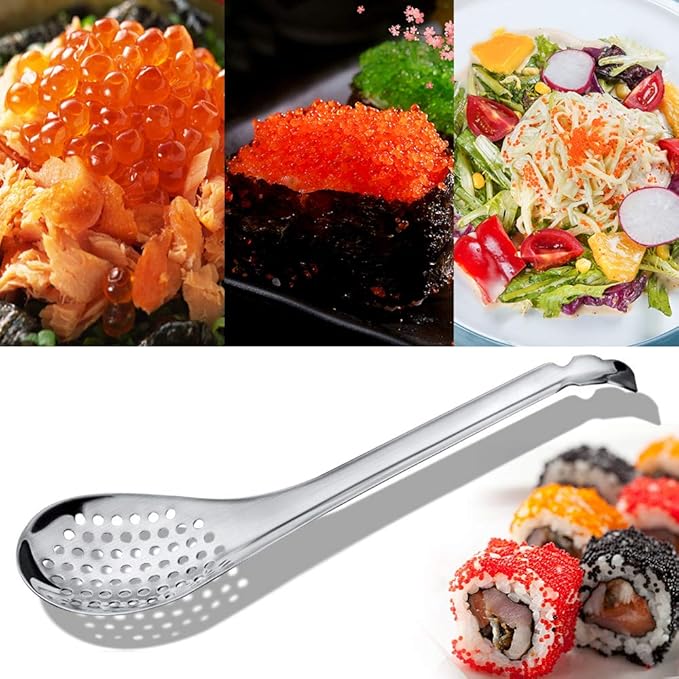 Spherification Spoon - Set of 2 Stainless Steel Spherification Spoon Molecular Slotted Bar Spoon Kitchen - KICW0071 (Silver)