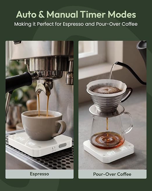 Maestri House S2 Espresso Coffee Scale with Timer 0.1g Precision Shot Scale | USB-C Rechargeable, Dual Timing Modes, 2kg/0.1g Digital Scale with Borosilicate Glass Top for Espresso and Pour-Over Brewing