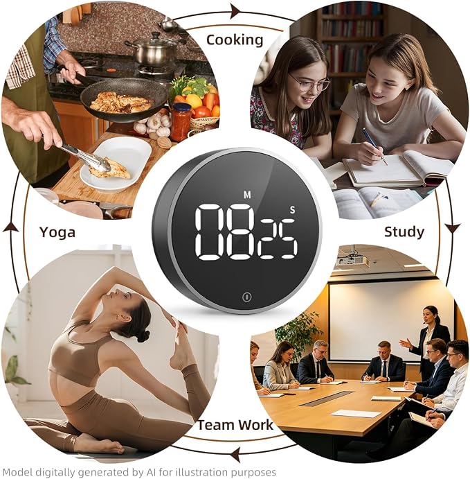VOCOO Digital Kitchen Timer - Magnetic Countdown Countup Timer with Large LED Display Volume Adjustable, Easy for Cooking and for Seniors and Kids to Use (Space Grey)