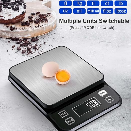 Waterproof Digital Kitchen Scale 0.1g/0.001oz Precision, Stainless Steel Electronic Scale with 3 Power Options (Rechargeable/AAA/Built-in), 10 Units Conversion, Smart Standby, 5kg/11lb Capacity