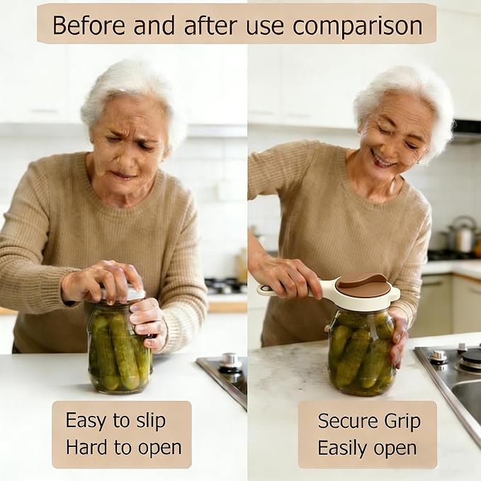 2PCS 4-in-1 Jar Opener for Weak Hands, Adjustable Lid & Bottle Opener | Ergonomic non-slip grip for arthritis hands, opens jars bottles cans, adjustable multi-size lid remover, durable kitchen tool