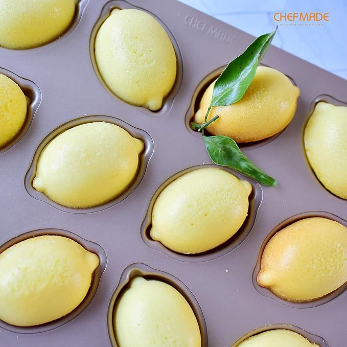 CHEFMADE Muffin Cake pan, 12-Cavity Non-Stick Lemon-Shaped Bakeware for Oven Baking (Champagne Gold)