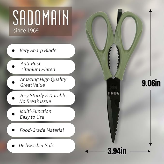 3-pack Kitchen Scissors All Purpose, Heavy Duty Kitchen Shears with Sheath & Sharpener, Sharp Safety herb scissor, Dishwasher Safe Shears for Food, No Rust Titanium Scissors for Office