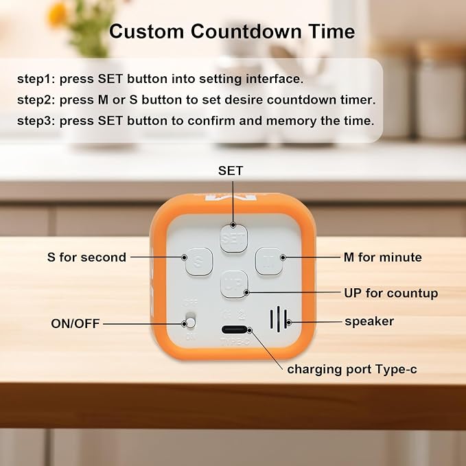 Rotating Cube Pomodoro Visual Timer 5, 25, 10 50 Minutes Preset, Rechargeable Desk Productivity Flip Timer w/Silicone Cover, Custom Countdown, Silent Mode for ADHD, Study, Work, School(Purple)