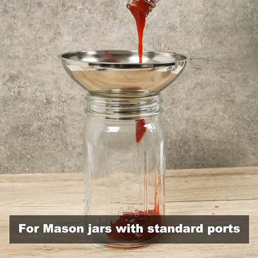 Serinar Canning Funnel with Stainless Steel Filter for Regular Mouth Mason Jars - Stainless Steel Funnel for Kitchen Filling, Canning Funnel (for use with Regular Mouth Mason Jars)
