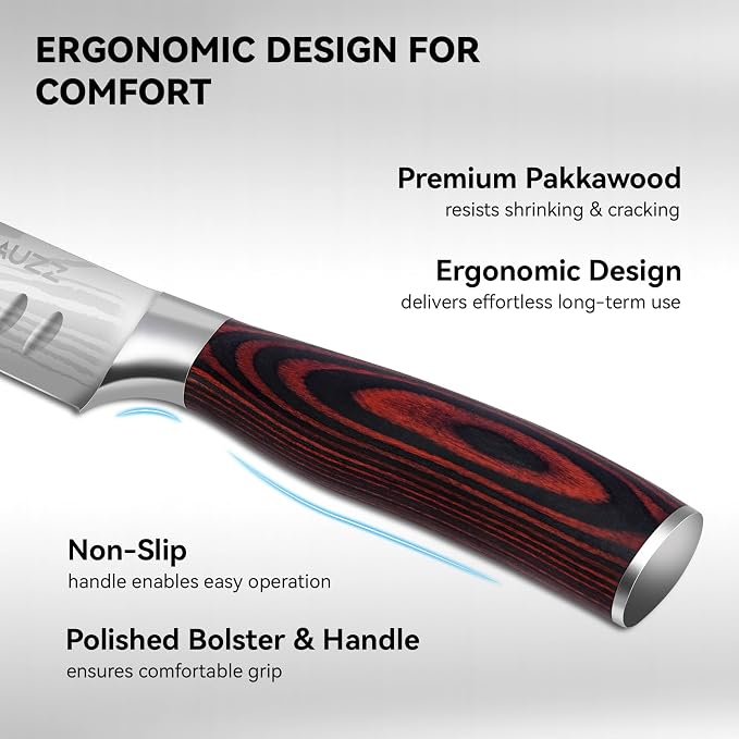 DiiHAUZZ Brisket Slicing Knife, 12" Carving Knife Razor Sharp High Carbon Steel with Ergonomic Pakkawood Handle for Meat, Roast Beef, BBQ, Turkey, Grilling Gift for Men