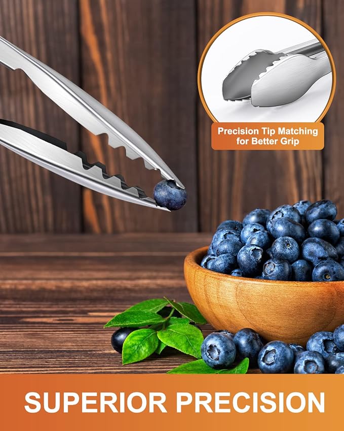 Kitchen Tongs with Teeth for Strong Gripping, 9 and 12-Inch, Black | 5-Layer Heavy Duty Stainless Steel, Good Gripping Teeth Prevent Loss of Food Into The Pot, Pull Lock, Dishwasher Safe, 1500 ℉