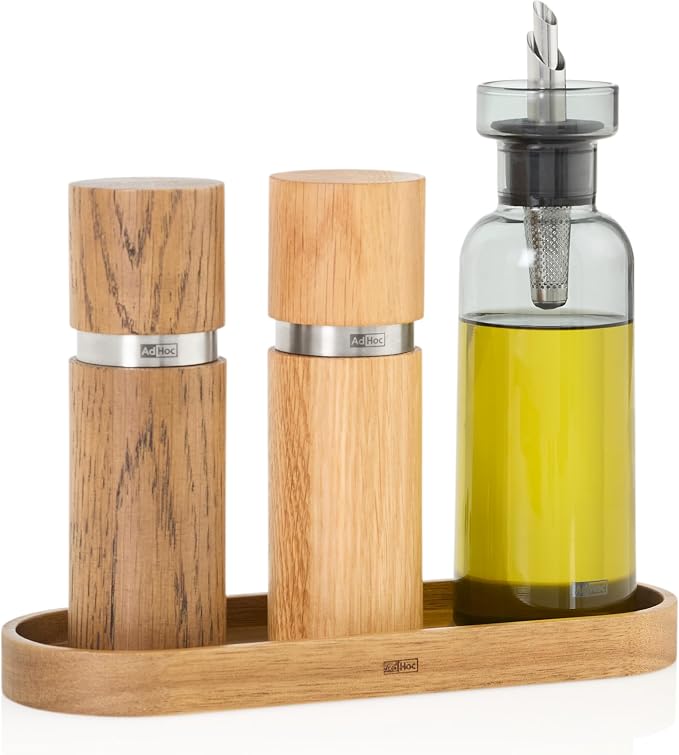 AdHoc AromaPour Grey Glass Oil and Vinegar Bottle Set, 2x 300ml Filtered Non-Drip Dispenser for Oil and Vinegar, Dishwasher Safe,