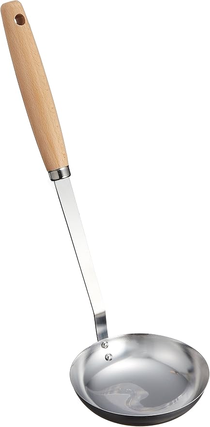 Endoshoji BOL6401 Professional Olive Ladle, Large, Stainless Steel, Natural Wood, Made in Japan