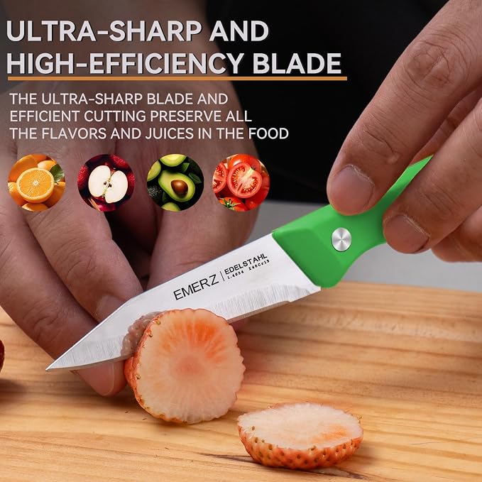 Paring Knives Set of 4, Stainless Steel Paring Knife Set,3.5inch,Ergonomic PP Triple Rivet Handle,Sharp Small Kitchen Knives for Cutting Peeling Coring,Pairing Knives for Fruit,Green